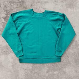 Tultex Blank Crewneck 1980s Teal USA Made Sweatshirt Boxy Vintage Cotton Cropped